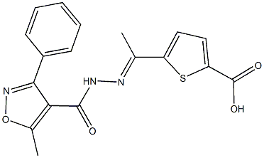 5-{N-[(5-methyl-3-phenyl-4-isoxazolyl)carbonyl]ethanehydrazonoyl}-2-thiophenecarboxylic acid Struktur