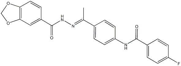 N-{4-[N-(1,3-benzodioxol-5-ylcarbonyl)ethanehydrazonoyl]phenyl}-4-fluorobenzamide Struktur