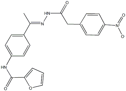 N-{4-[N-({4-nitrophenyl}acetyl)ethanehydrazonoyl]phenyl}-2-furamide Struktur