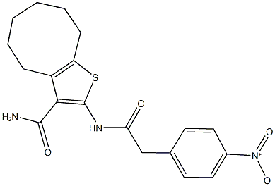 2-[({4-nitrophenyl}acetyl)amino]-4,5,6,7,8,9-hexahydrocycloocta[b]thiophene-3-carboxamide Struktur