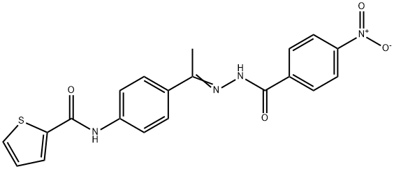 N-[4-(N-{4-nitrobenzoyl}ethanehydrazonoyl)phenyl]-2-thiophenecarboxamide Struktur