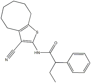 N-(3-cyano-4,5,6,7,8,9-hexahydrocycloocta[b]thien-2-yl)-2-phenylbutanamide Struktur