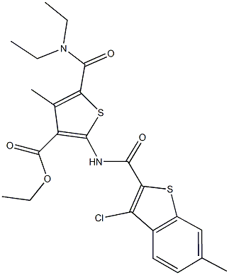 ethyl 2-{[(3-chloro-6-methyl-1-benzothien-2-yl)carbonyl]amino}-5-[(diethylamino)carbonyl]-4-methyl-3-thiophenecarboxylate Struktur