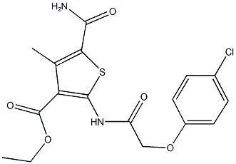 ethyl 5-(aminocarbonyl)-2-{[(4-chlorophenoxy)acetyl]amino}-4-methyl-3-thiophenecarboxylate Struktur