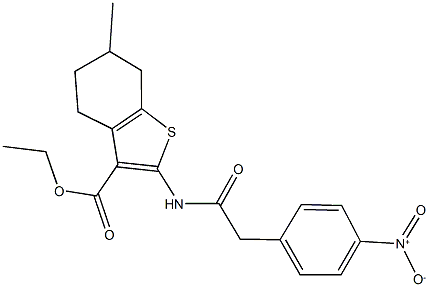 ethyl 2-[({4-nitrophenyl}acetyl)amino]-6-methyl-4,5,6,7-tetrahydro-1-benzothiophene-3-carboxylate Struktur