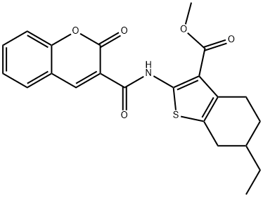 methyl 6-ethyl-2-{[(2-oxo-2H-chromen-3-yl)carbonyl]amino}-4,5,6,7-tetrahydro-1-benzothiophene-3-carboxylate Struktur