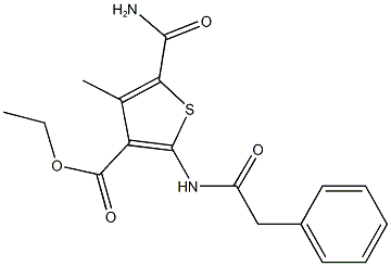 ethyl 5-(aminocarbonyl)-4-methyl-2-[(phenylacetyl)amino]-3-thiophenecarboxylate Struktur