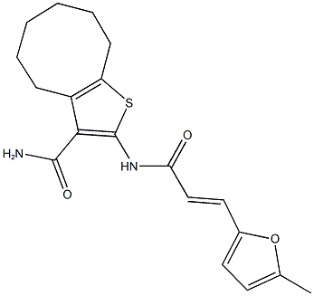 2-{[3-(5-methyl-2-furyl)acryloyl]amino}-4,5,6,7,8,9-hexahydrocycloocta[b]thiophene-3-carboxamide Struktur