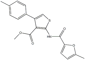 methyl 2-[(5-methyl-2-furoyl)amino]-4-(4-methylphenyl)-3-thiophenecarboxylate Struktur