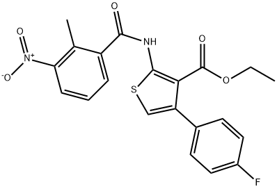 ethyl 4-(4-fluorophenyl)-2-({3-nitro-2-methylbenzoyl}amino)-3-thiophenecarboxylate Struktur