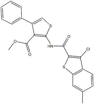 methyl 2-{[(3-chloro-6-methyl-1-benzothien-2-yl)carbonyl]amino}-4-phenyl-3-thiophenecarboxylate Struktur