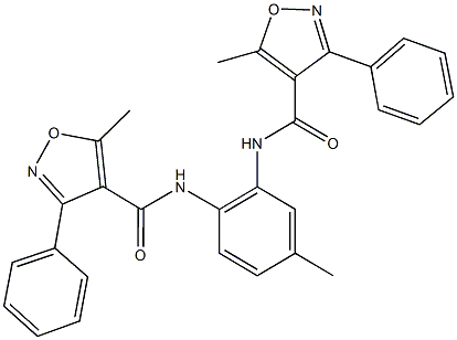 5-methyl-N-(4-methyl-2-{[(5-methyl-3-phenyl-4-isoxazolyl)carbonyl]amino}phenyl)-3-phenyl-4-isoxazolecarboxamide Struktur