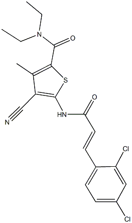 4-cyano-5-{[3-(2,4-dichlorophenyl)acryloyl]amino}-N,N-diethyl-3-methyl-2-thiophenecarboxamide Struktur