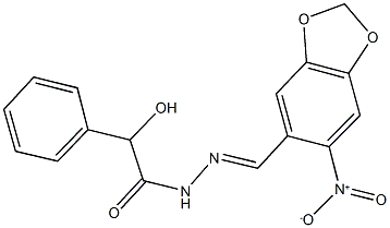 2-hydroxy-N'-({6-nitro-1,3-benzodioxol-5-yl}methylene)-2-phenylacetohydrazide Struktur