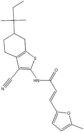 N-(3-cyano-6-tert-pentyl-4,5,6,7-tetrahydro-1-benzothien-2-yl)-3-(5-methyl-2-furyl)acrylamide Struktur