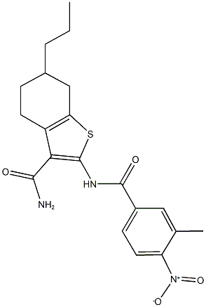 2-({4-nitro-3-methylbenzoyl}amino)-6-propyl-4,5,6,7-tetrahydro-1-benzothiophene-3-carboxamide Struktur