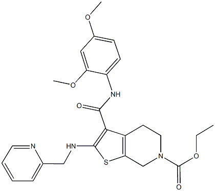 ethyl 3-[(2,4-dimethoxyanilino)carbonyl]-2-[(2-pyridinylmethyl)amino]-4,7-dihydrothieno[2,3-c]pyridine-6(5H)-carboxylate Struktur