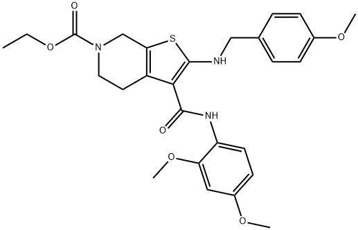 ethyl 3-[(2,4-dimethoxyanilino)carbonyl]-2-[(4-methoxybenzyl)amino]-4,7-dihydrothieno[2,3-c]pyridine-6(5H)-carboxylate Struktur