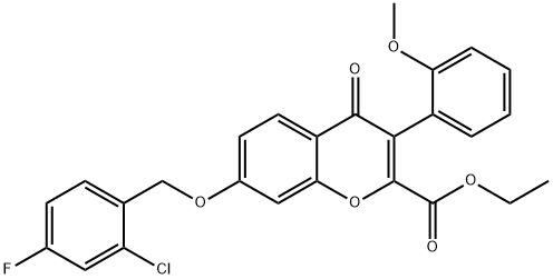 ethyl 7-[(2-chloro-4-fluorobenzyl)oxy]-3-(2-methoxyphenyl)-4-oxo-4H-chromene-2-carboxylate Struktur