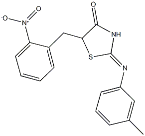 5-{2-nitrobenzyl}-2-[(3-methylphenyl)imino]-1,3-thiazolidin-4-one Struktur