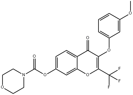 3-(3-methoxyphenoxy)-4-oxo-2-(trifluoromethyl)-4H-chromen-7-yl4-morpholinecarboxylate Struktur