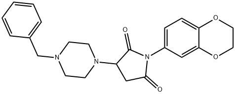 3-(4-benzyl-1-piperazinyl)-1-(2,3-dihydro-1,4-benzodioxin-6-yl)-2,5-pyrrolidinedione Struktur