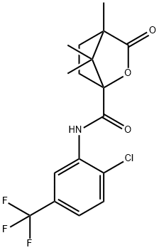 N-[2-chloro-5-(trifluoromethyl)phenyl]-4,7,7-trimethyl-3-oxo-2-oxabicyclo[2.2.1]heptane-1-carboxamide Struktur