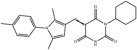 1-cyclohexyl-5-{[2,5-dimethyl-1-(4-methylphenyl)-1H-pyrrol-3-yl]methylene}-2,4,6(1H,3H,5H)-pyrimidinetrione Struktur