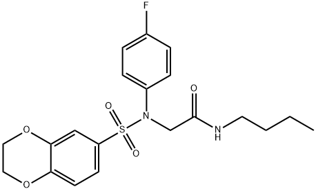 N-butyl-2-[(2,3-dihydro-1,4-benzodioxin-6-ylsulfonyl)-4-fluoroanilino]acetamide Struktur