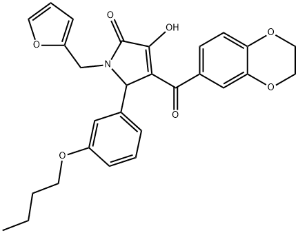 5-(3-butoxyphenyl)-4-(2,3-dihydro-1,4-benzodioxin-6-ylcarbonyl)-1-(2-furylmethyl)-3-hydroxy-1,5-dihydro-2H-pyrrol-2-one Struktur