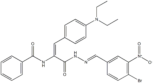 N-{1-[(2-{4-bromo-3-nitrobenzylidene}hydrazino)carbonyl]-2-[4-(diethylamino)phenyl]vinyl}benzamide Struktur