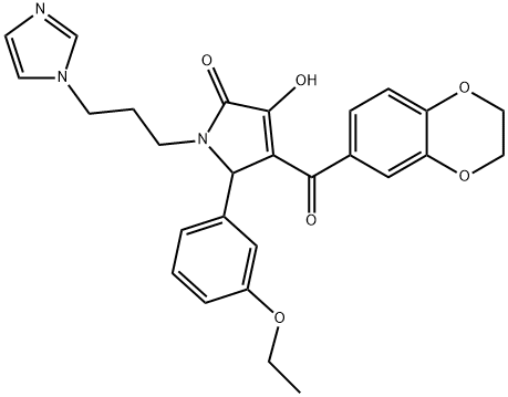 4-(2,3-dihydro-1,4-benzodioxin-6-ylcarbonyl)-5-(3-ethoxyphenyl)-3-hydroxy-1-[3-(1H-imidazol-1-yl)propyl]-1,5-dihydro-2H-pyrrol-2-one Struktur