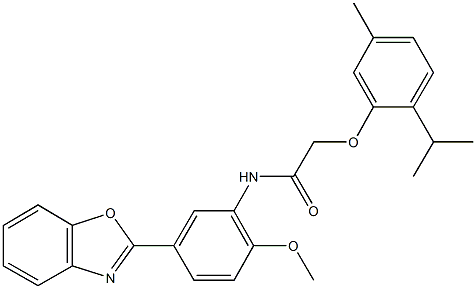 N-[5-(1,3-benzoxazol-2-yl)-2-methoxyphenyl]-2-(2-isopropyl-5-methylphenoxy)acetamide Struktur