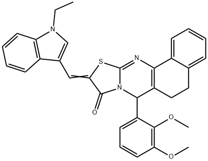 7-(2,3-dimethoxyphenyl)-10-[(1-ethyl-1H-indol-3-yl)methylene]-5,7-dihydro-6H-benzo[h][1,3]thiazolo[2,3-b]quinazolin-9(10H)-one Struktur