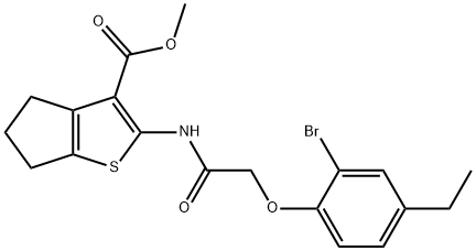 methyl 2-{[(2-bromo-4-ethylphenoxy)acetyl]amino}-5,6-dihydro-4H-cyclopenta[b]thiophene-3-carboxylate Struktur