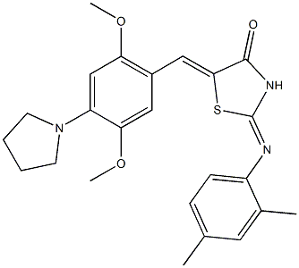 5-[2,5-dimethoxy-4-(1-pyrrolidinyl)benzylidene]-2-[(2,4-dimethylphenyl)imino]-1,3-thiazolidin-4-one Struktur