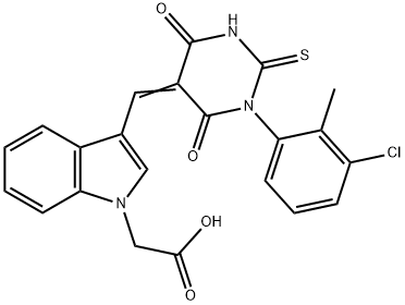 {3-[(1-(3-chloro-2-methylphenyl)-4,6-dioxo-2-thioxotetrahydro-5(2H)-pyrimidinylidene)methyl]-1H-indol-1-yl}acetic acid Struktur