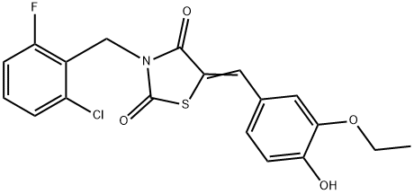 3-(2-chloro-6-fluorobenzyl)-5-(3-ethoxy-4-hydroxybenzylidene)-1,3-thiazolidine-2,4-dione Struktur