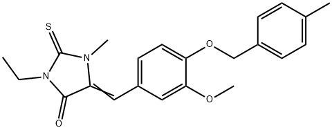 3-ethyl-5-{3-methoxy-4-[(4-methylbenzyl)oxy]benzylidene}-1-methyl-2-thioxoimidazolidin-4-one Struktur