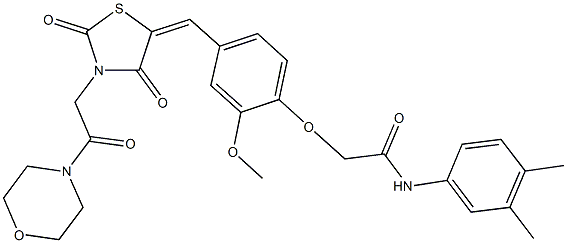 N-(3,4-dimethylphenyl)-2-[2-methoxy-4-({3-[2-(4-morpholinyl)-2-oxoethyl]-2,4-dioxo-1,3-thiazolidin-5-ylidene}methyl)phenoxy]acetamide Struktur