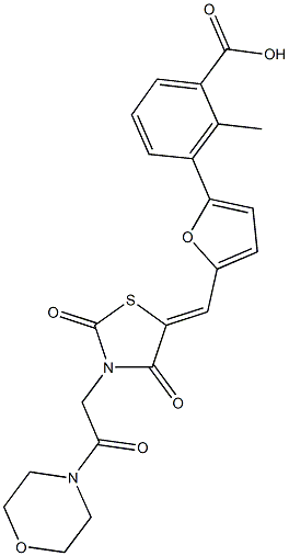 2-methyl-3-[5-({3-[2-(4-morpholinyl)-2-oxoethyl]-2,4-dioxo-1,3-thiazolidin-5-ylidene}methyl)-2-furyl]benzoic acid Struktur