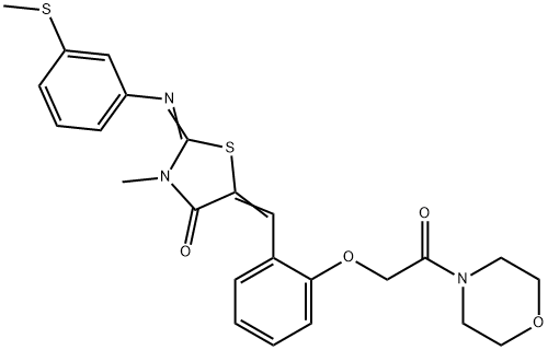 3-methyl-2-{[3-(methylsulfanyl)phenyl]imino}-5-{2-[2-(4-morpholinyl)-2-oxoethoxy]benzylidene}-1,3-thiazolidin-4-one Struktur