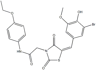 2-[5-(3-bromo-4-hydroxy-5-methoxybenzylidene)-2,4-dioxo-1,3-thiazolidin-3-yl]-N-(4-ethoxyphenyl)acetamide Struktur