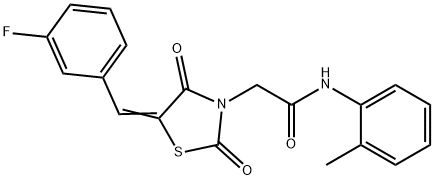 2-[5-(3-fluorobenzylidene)-2,4-dioxo-1,3-thiazolidin-3-yl]-N-(2-methylphenyl)acetamide Struktur