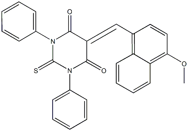 5-[(4-methoxy-1-naphthyl)methylene]-1,3-diphenyl-2-thioxodihydro-4,6(1H,5H)-pyrimidinedione Struktur