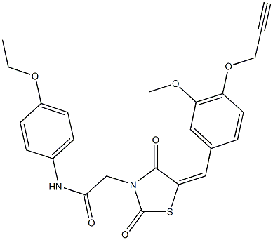 N-(4-ethoxyphenyl)-2-{5-[3-methoxy-4-(2-propynyloxy)benzylidene]-2,4-dioxo-1,3-thiazolidin-3-yl}acetamide Struktur