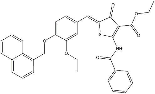 ethyl 2-(benzoylamino)-5-[3-ethoxy-4-(1-naphthylmethoxy)benzylidene]-4-oxo-4,5-dihydro-3-thiophenecarboxylate Struktur