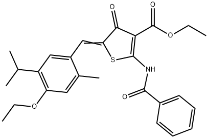 ethyl 2-(benzoylamino)-5-(4-ethoxy-5-isopropyl-2-methylbenzylidene)-4-oxo-4,5-dihydro-3-thiophenecarboxylate Struktur