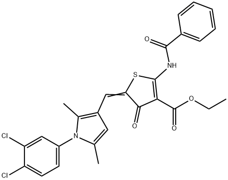 ethyl 2-(benzoylamino)-5-{[1-(3,4-dichlorophenyl)-2,5-dimethyl-1H-pyrrol-3-yl]methylene}-4-oxo-4,5-dihydro-3-thiophenecarboxylate Struktur