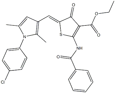 ethyl 2-(benzoylamino)-5-{[1-(4-chlorophenyl)-2,5-dimethyl-1H-pyrrol-3-yl]methylene}-4-oxo-4,5-dihydro-3-thiophenecarboxylate Struktur